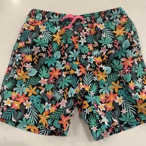 Chubbies Tropical Floral Swim Shorts with Teal and Coral Accents
